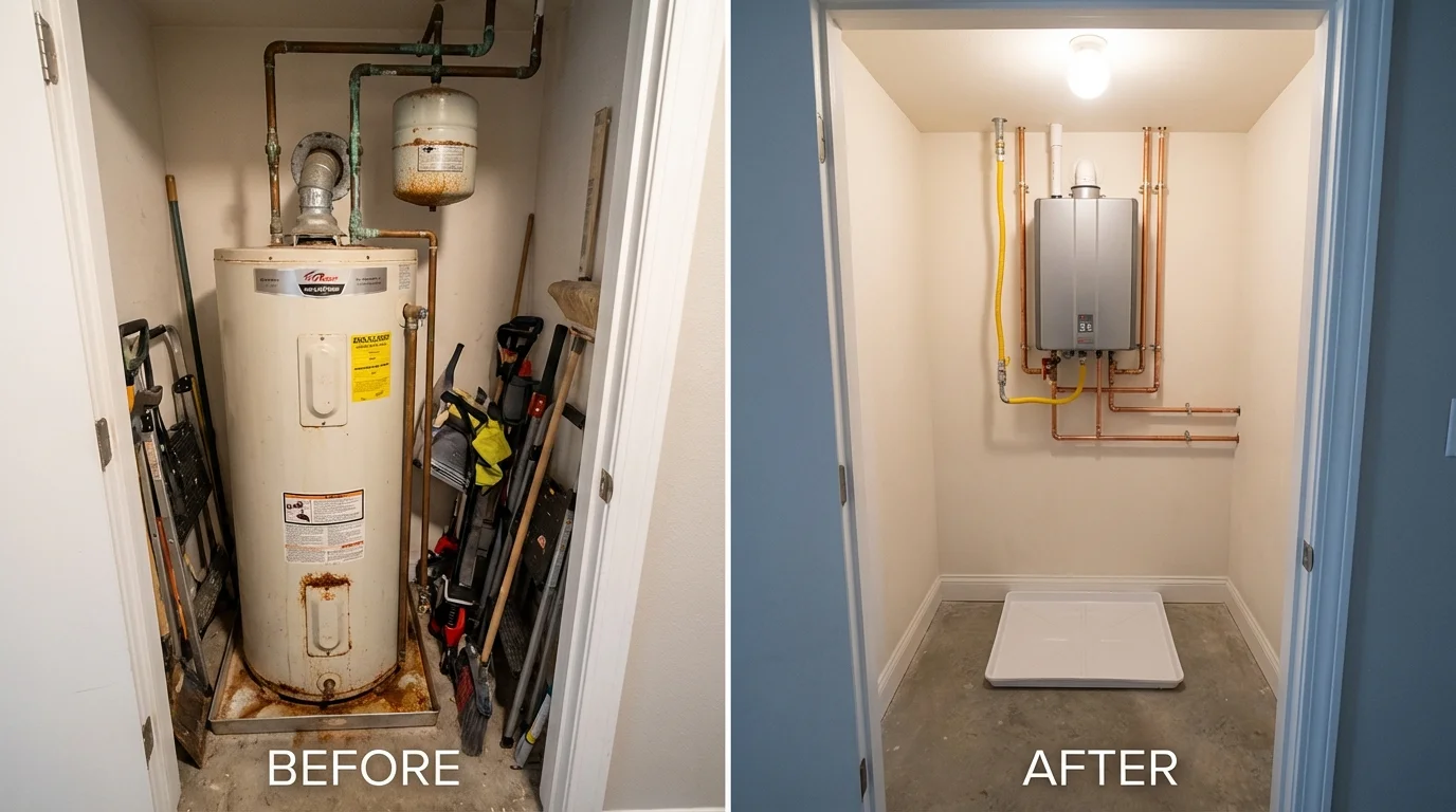 Tank water heater versus wall-mounted tankless unit comparison for Anderson, SC homeowners