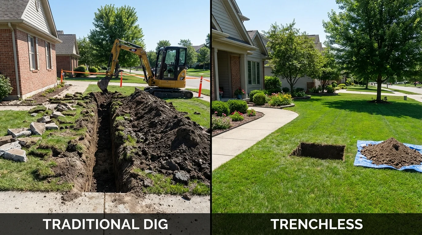 Trenchless sewer repair with minimal yard damage versus traditional excavation in Anderson, SC